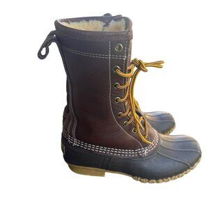 LL Bean Women's Size 8 Dark Brown Leather Unlined Mid Calf Hunting Duck Boots